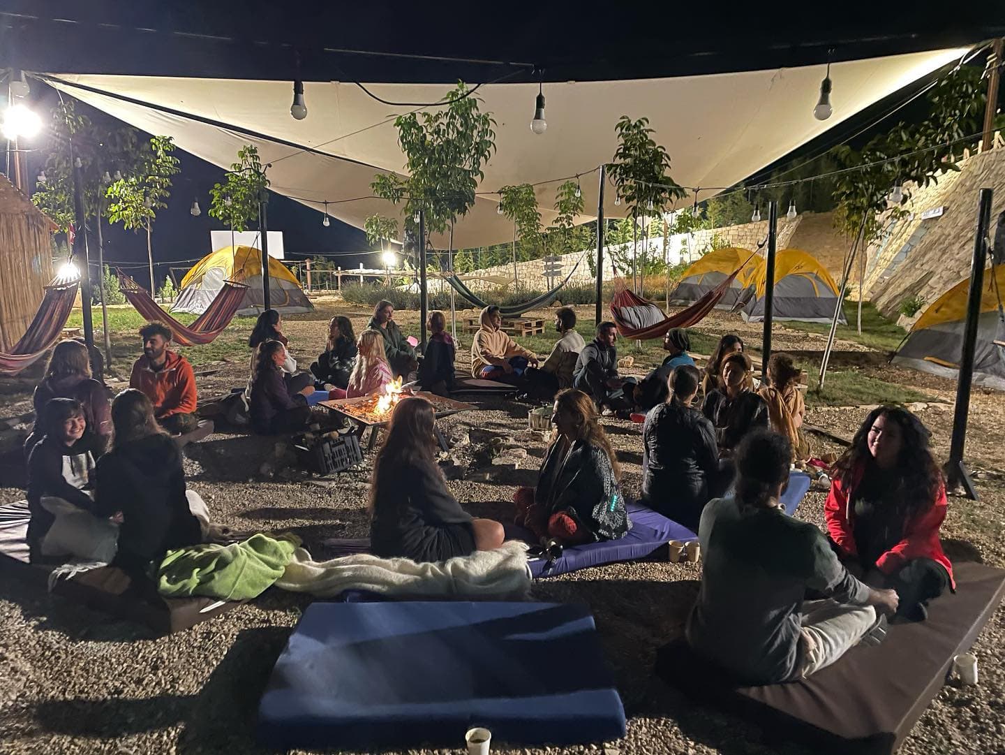 Wellness retreat campfire