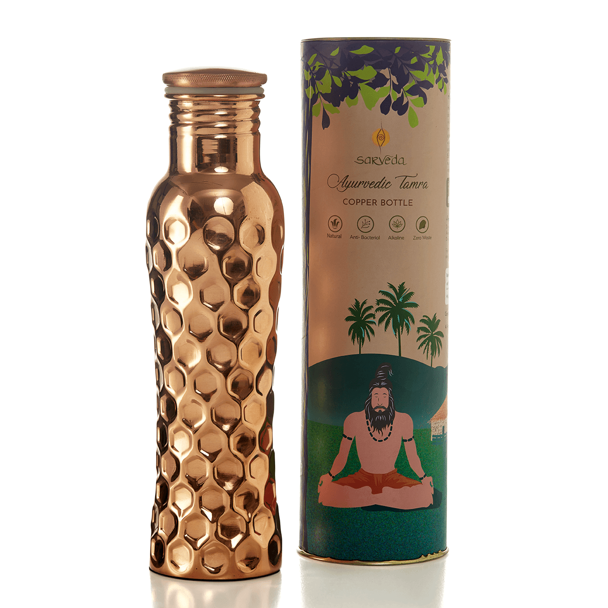 Grooved, Hammered & Plain Copper Bottle