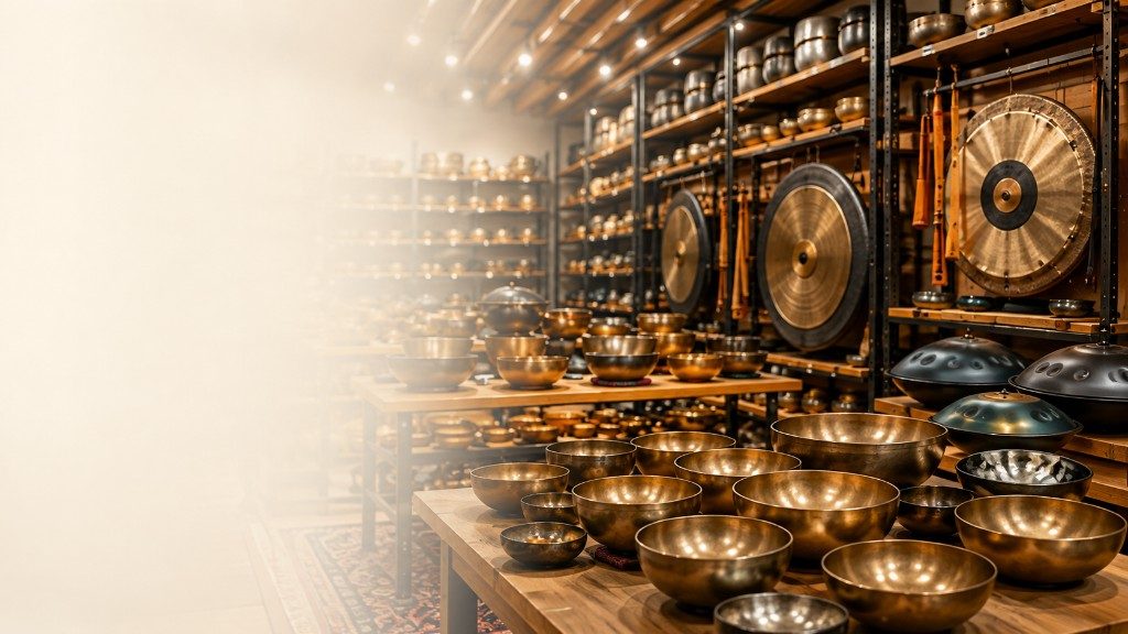 Sarveda Mysore warehouse โ singing bowls, handpans and instrument collection