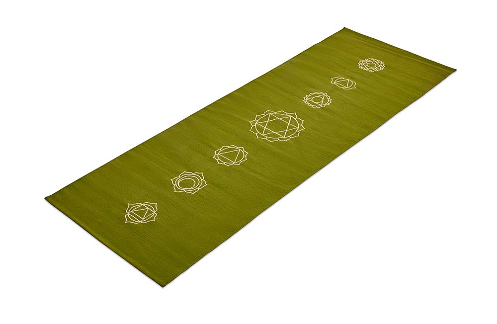 Natural Cotton Yoga Mat with Rubber Grip – 7 Chakras Embroidered