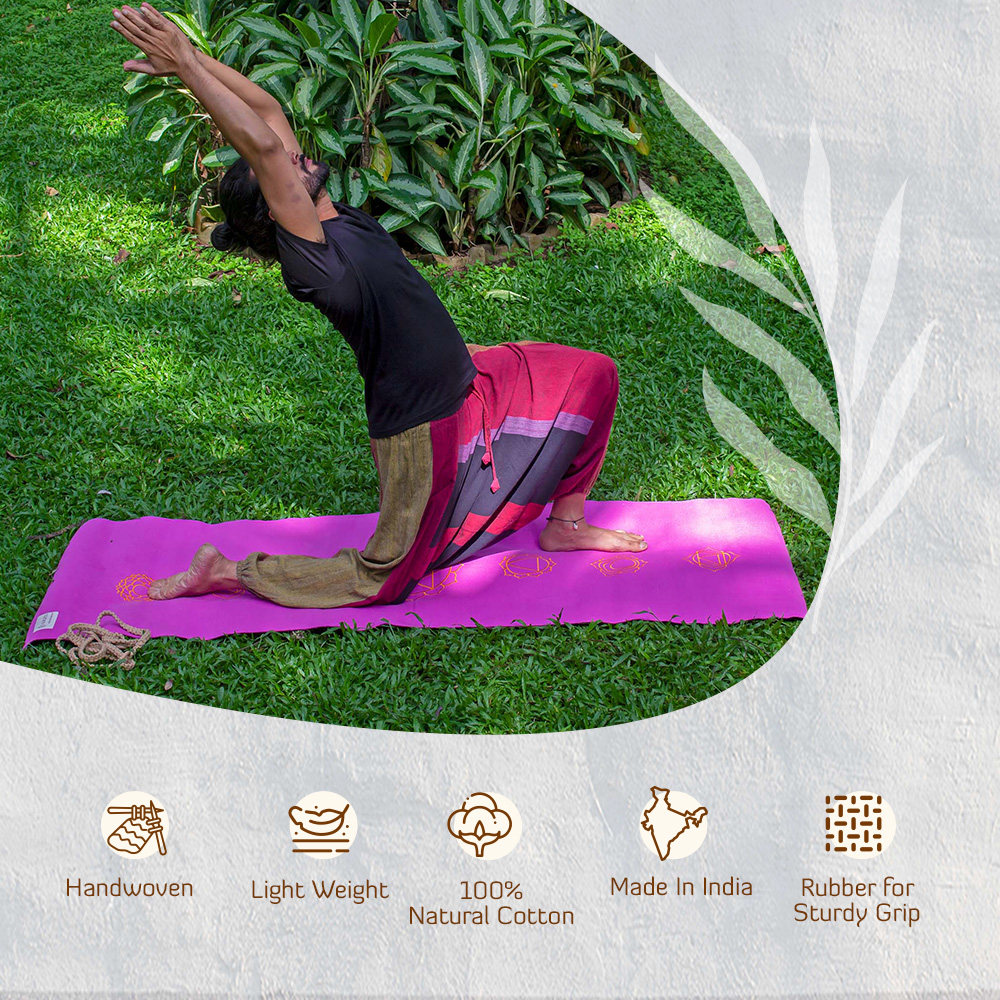 Natural Cotton Yoga Mat with Rubber Grip - Plain - Sarveda