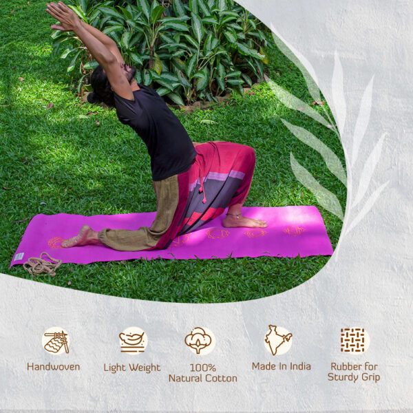 Natural Cotton Yoga Mat with Rubber Grip – 7 Chakras Embroidered - Sarveda
